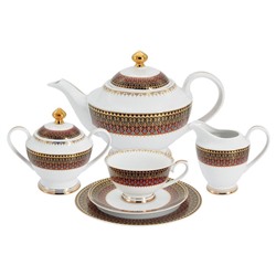 Сервиз чайный  "Бухара" 23 предмета на 6 персон (6 чашек 0,2л,6 блюдец,6 тарелок 19см, чайник с крыш