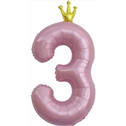 Шар Цифра "3" с короной Розовый / Pink (в упаковке)