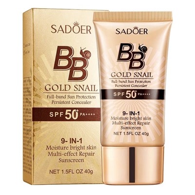 SADOER  Крем тональный BB Gold Snail SPF 50+ Солнцезащитный 9 в 1 УЛИТКА и ЗОЛОТО № 02 Ivory  40г  (SD-05176)