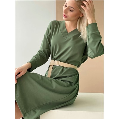 5538 Платье со спущенным плечом в приглушённом зелёном (остаток: 46-48)