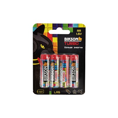 Батарейка BIKSON TURBO LR6-4BL, 1,5V, АА, 4шт блистер арт. BN0537-LR6-4BL алкалиновая (цена за 1шт.)