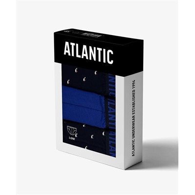 Мужские трусы слипы спорт Atlantic, набор 3 шт., хлопок, темно-синие + голубые, 3MP-158