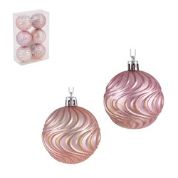 Елочные шары в наборе "Рельефные" 6шт 6см розовый пластик 373-406