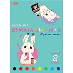 Набор цветной бумаги А4  8л 8цв. мелованная двусторонняя "Умные зайки" (088634) 32284 Хатбер