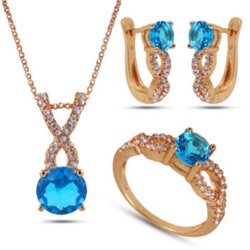 Комплект: кулон, серьги, кольцо (вставки: Цирконы, синие; покрытие: Золото)