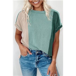 Mint Green Textured Colorblock Crew Neck T Shirt