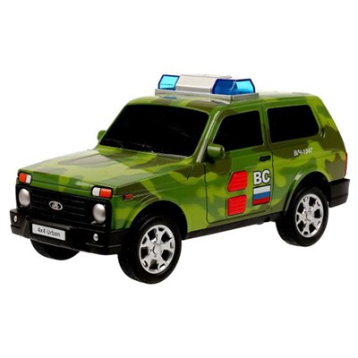 335687 Машина пластик свет-звук LADA 4x4 URBAN КАМУФЛЯЖ 19,5 см, 2 кноп, инер, кор. Технопарк