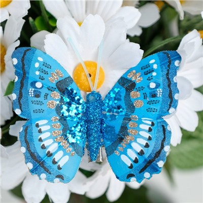 Набор бабочек для декора и флористики, на прищепке, пластиковый, синий, 6шт.,5 см, 8 см и 12 см