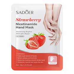 Увлажняющие маски-перчатки для рук с экстрактом клубники и никотинамида SADOER Strawberry Nicotinamide Hand Mask, 35 гр