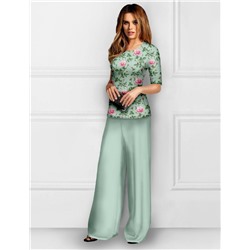 Костюм женский с брюками Цветочный узор 2 бирюзовый