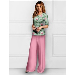 Костюм женский с брюками Цветочный узор 2 розовый