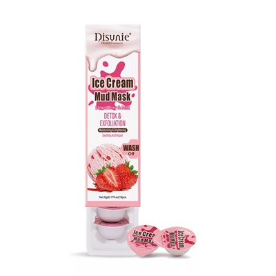 DISUNIE  Маска для лица ICE CREAM Грязевая Strawberry & Milk  (5г * 8 штук)  (DE-8073)