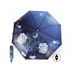 Зонт женский ТриСлона-L 3680 B,  R=60см,  суперавт;  8спиц,  3слож,   набивной "Эпонж",  панорамный,  синий 241645
