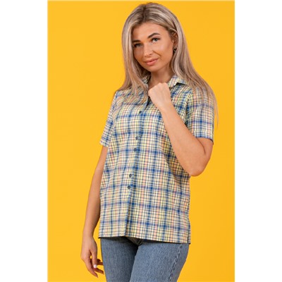Рубашка в клетку женская, короткий рукав, модель Тропикана