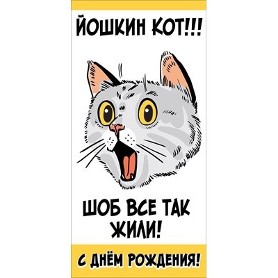 Конверт для денег "С Днем рождения! Йошкин кот!!! Шоб все так жили!", Белый 168х82 мм