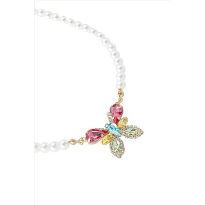 Ожерелье-чокер с крупной подвеской-бабочкой чокер из жемчужных бусин украшение на шею "Крылья" MERSADA #925953