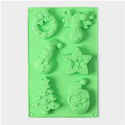 Форма для выпечки Доляна «Новый год», силикон, 27×17×2 см, 6 ячеек, цвет зелёный