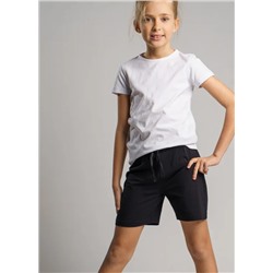 22021111 playToday Комплект трикотажный для девочек: фуфайка (футболка), шорты, белый,черный