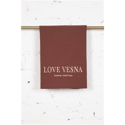 Полотенце с вышивкой Love Vesna вафельное 45/60 цв. 001 Шоколад (240 гр)