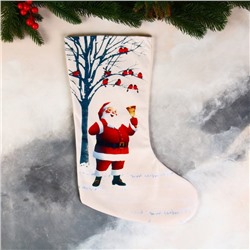 Носок для подарков "Дед Мороз в лесу" 26х40 см, белый