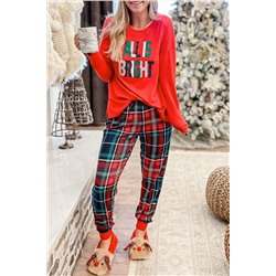 Multicolor ALL IS BRIGHT Graphic Christmas Plaid Pajamas Set