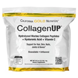 California Gold Nutrition, CollagenUP, гидролизованные пептиды морского коллагена с гиалуроновой кислотой и витамином C, без добавок, 1 кг (2,2 фунта)