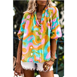 Multicolour Abstract Print V Neck Blouse