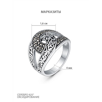 Кольцо из чернёного серебра с марказитами 925 пробы HR1886-MAC