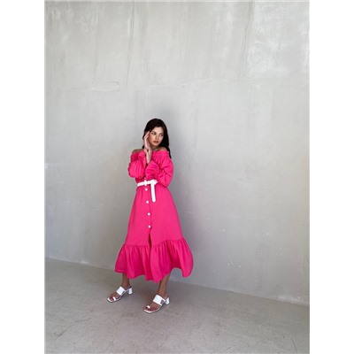 6703 Длинное платье с открытыми плечами розовое (остаток: 46-48)
