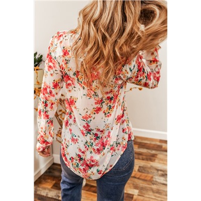 Vibrant Floral Print Chest Pocket Shirt