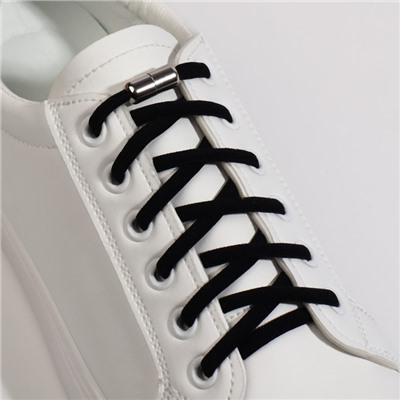 Шнурки для обуви, пара, круглые, с фиксатором, эластичные, d = 5 мм, 100 см, цвет чёрный
