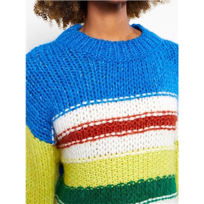 LC Waikiki Женский трикотажный свитер с круглым вырезом и цветными блоками с длинным рукавом
