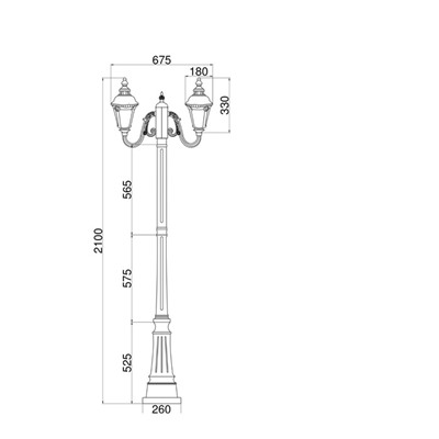 Садово-парковый светильник Outdoor O028FL-03BZ, 2х60Вт, 67,5х26х210 см, E27, цвет бронза антик