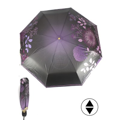 Зонт женский ТриСлона-L 3851C,  R=58см,  суперавт;  8спиц,  3слож,  набивной панорамный "Эпонж",  черный/фиолет 259938