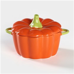 УЦЕНКА Горшочек из жаропрочной керамики для запекания «Тыква», 650 мл, 18,5×14×11 см, посуда для Хэллоуина, цвет оранжевый