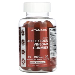 Vitamatic, Веганский яблочный уксус, натуральное яблоко, 500 мг, 60 жевательных мармеладок