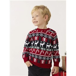 LC Waikiki Вязаный свитер с круглым вырезом и длинными рукавами в рождественской тематике для маленьких мальчиков