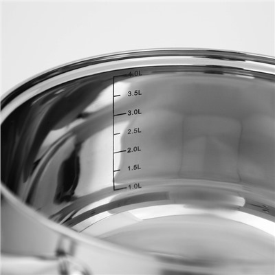 Набор посуды из нержавеющей стали Доляна «Гретте», 3 предмета: сотейник 1,5 л, d=16 см, кастрюли 2 л, 4 л, d=18 см, d=22 см, крышки
