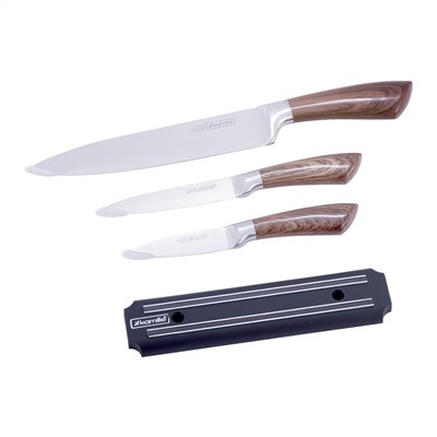 Набор кухонных ножей на магнитной планке Kamille КМ-5042 (3 ножа + держатель) оптом