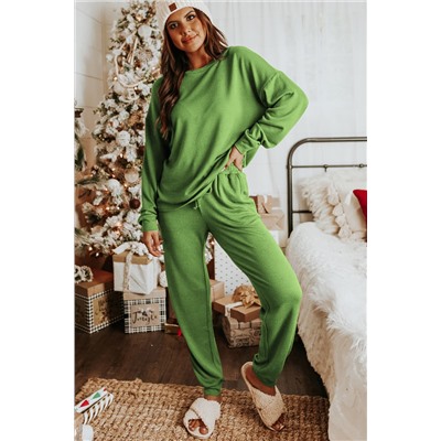 Spinach Green Long Sleeve Pullover and Jogger Pants Lounge Set