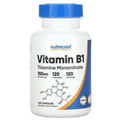 Nutricost, Витамин B1, мононитрат тиамина, 100 мг, 120 капсул
