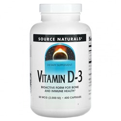 Source Naturals, Витамин D-3, 50 мкг (2000 МЕ), 400 капсул