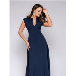 Платье темно-синее длины макси с глубоким декольте