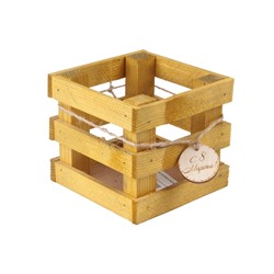 Ящик деревянный реечный с биркой 10х10х9 см желтый