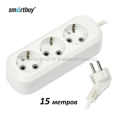 Удлинитель Smartbuy 3 гнезда 15 метров 16А/3,5кВт White (UM)