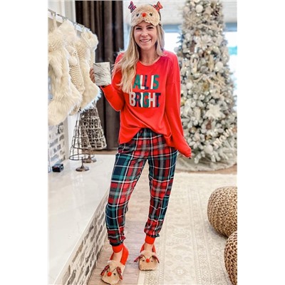 Multicolor ALL IS BRIGHT Graphic Christmas Plaid Pajamas Set