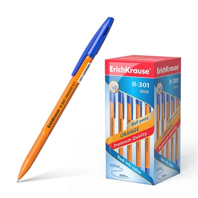 Ручка шариковая "Erich Krause.R-301 Orange Stick" синяя 0,7мм оранжевая 43194