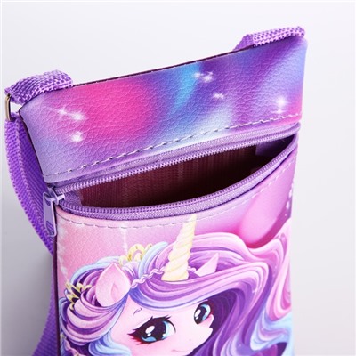 Детский подарочный набор "Unicorn team": сумка + значок, цвет сиреневый