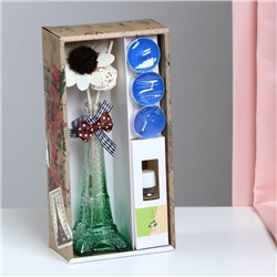 Набор подарочный "Эйфелева башня"(ваза,палочки с декором,свечи,аромамасло),жасмин,14 февраля