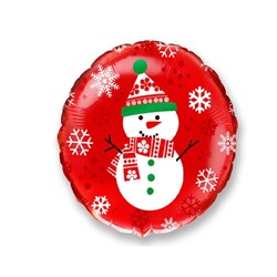 Шар фольгированный - круг "Снеговик на красном фоне" 18", 45см (6027674) в инд. пакете